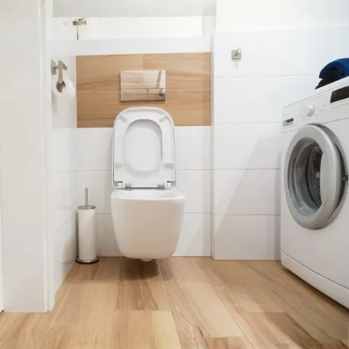 Interior modern stylish bathroom with white toilet. Interior modern stylish bathroom with white toilet.